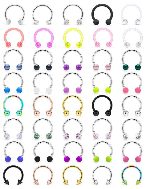 PRICES MAY VARY. [ITEM CONTAIN]: You Will Receive 40 Pieces Different Designs Septum Piercing Jewelry, All Of Them Are Beautiful And Elegant, Multiple Choices For Meeting Your Various Needs. [PRODUCT SIZE]: Thickness: 16G (1.2mm), Rings Inner Diameter: 10mm(3/8inch), Ball Top Size: 3mm; Color: Mix Color . [SAFETY MATERIAL]: Made Of 316L Surgical Steel and Clear Flexible Acrylic, Smooth Polished Surface, Safe And Durable. Very Flexible And Comfortable. [SUITABLE FOR USE]: These Piercing Jewelry C Horseshoe Septum, Septum Nose Piercing, Tragus Earrings Hoop, Septum Piercing Jewelry, Nose Septum, Horseshoe Earrings, Septum Nose Rings, Septum Rings, Septum Piercings