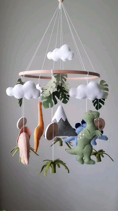 Baby Boy Nursery Dinosaur, Dinosaur Baby Room, Dinosaur Nursery Theme, Baby Dinosaur Nursery, Dinosaur Mobile, Dinosaur Room Decor, Dinosaur Nursery Decor, Boy Nursery Themes, Baby Mobil