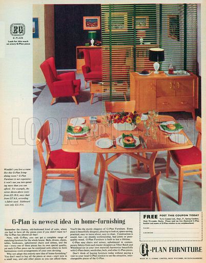 G-Plan Furniture Advertisement, 1954. G Plan Furniture Living Room, Furniture Advertisement, British Furniture Design, G Plan Coffee Table, 50s Home Decor, 1950s Interior, 50s Home, Plan Furniture, G Plan Sideboard