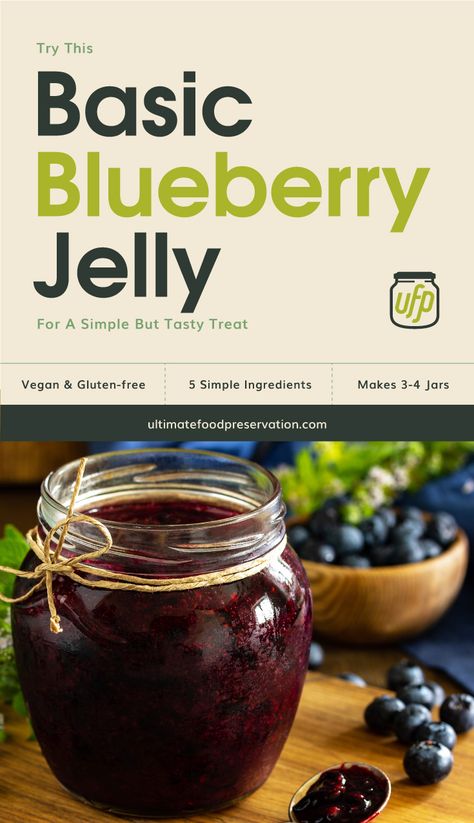 Learning how to make blueberry jelly is one of the basic recipes all homemakers should learn. Start by making this easy blueberry jelly canning recipe made from fresh blueberries. Made with only 5 simple ingredients, this water bath canning recipe is one fo the simplest homemade jelly you can make. | More jam and jelly recipes at ultimatefoodpreservation.com #canningforbeginners #waterbathcanner #blueberryrecipes #veganrecipes Jam And Jelly Recipes, Water Bath Canning Recipes, Blueberry Jelly, Blueberry Jam Recipe, Homestead Recipes, Pressure Canning Recipes, Canned Blueberries, Canning Fruit, Marmalade Recipe