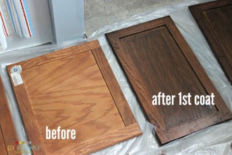 Gel Stain Cabinets, Restaining Wood Furniture, Gel Stain Kitchen Cabinets, Staining Oak Cabinets, Gel Staining Cabinets, Stain Cabinets, Minwax Gel Stain, Boho Couch, Gel Stains