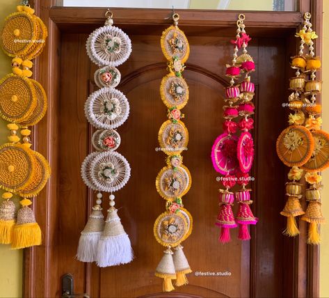 दिवाली Decoration, Diwali Wall Hangings, Haldi Ceremony Decorations At Home Simple, Diwali Hangings, Toran Diy, Diwali Toran, Painted Mirror Art, Diya Decoration Ideas, Rakhi Making