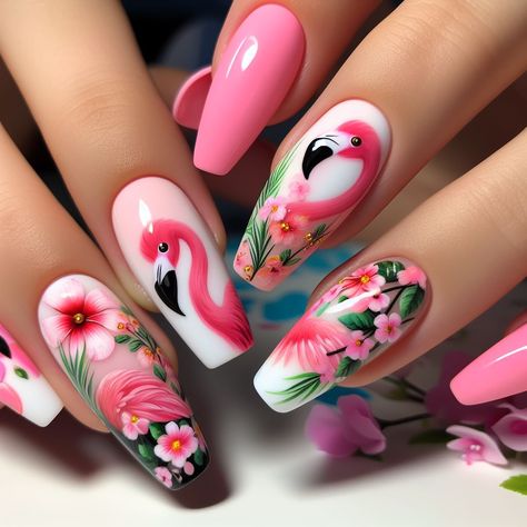 Flamingo Nail Art, Flamingo Nails, Tropical Nails, Animal Nails, Nail Nail, Beach Nails, Nail Art Ideas, Fabulous Nails, Beauty Nail