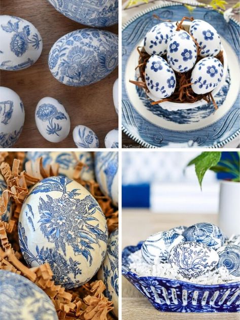 Painted Wooden Easter Eggs, Wooden Eggs Crafts, Easter Egg Decoupage, Decoupage Easter Eggs, Decorated Easter Eggs, Decoupage Wood, Mod Podge Crafts, Blue And White Chinoiserie, Decorative Napkins