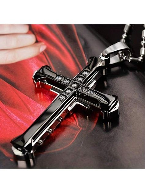 Black Cross Necklace, Mens Necklace Pendant, Stainless Steel Cross Pendant, Arrow Pendant, Crystal Cross, Mens Chain Necklace, Mens Jewelry Necklace, Cross Chain, Black Cross