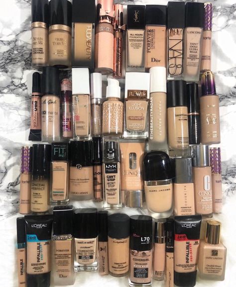 Wow 😍😍 Different brand of foundation Mekap Photos Kit, Koleksi Makeup, Makeup Collection Goals, Instagram Goals, Unicorn Makeup, Makeup Is Life, 2019 Makeup, Glasses Makeup, Perfume Making