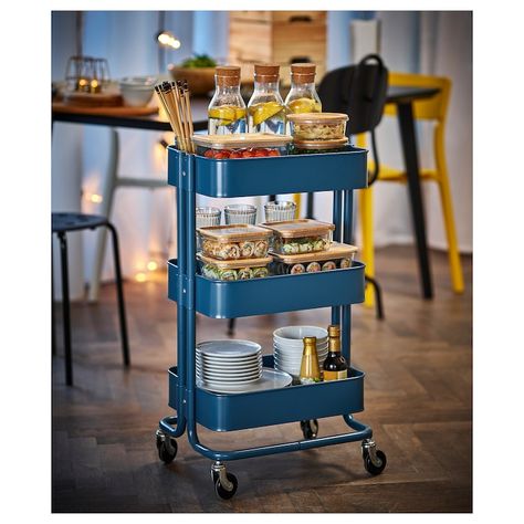 RÅSKOG Utility cart - dark blue - IKEA Ikea Trolley, Raskog Ikea, Ikea Furniture Makeover, Ikea Raskog, Kitchen Island Trolley, Armoire D'angle, Table Ikea, Kitchen Island Cart, Best Ikea