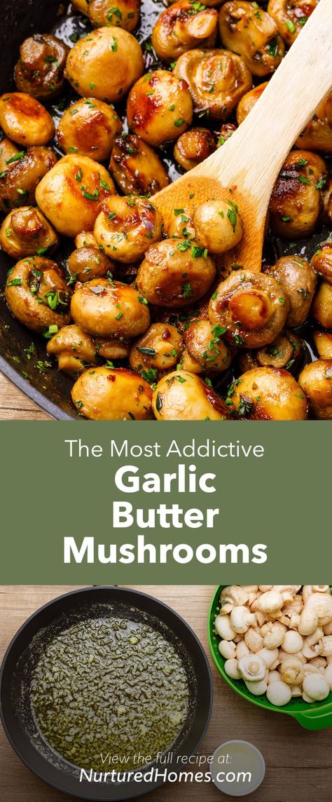 Garlic Butter Mushrooms And Cauliflower, Roasted Garlic Mushrooms Recipes, Boiled Mushroom Recipes, Garlic Button Mushrooms, Whole White Mushrooms Recipes, Butter Garlic Mushrooms Recipe, Button Mushroom Recipes, Fancy Vegetable Side Dishes, Mushrooms Side Dish