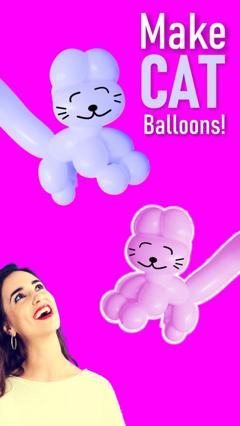 Learn to make a cute cat balloon animal. Just follow our easy step by step video for beginners that walks you through the entire balloon twisting process. This is one adorable balloon animal sculpture. If you like cats, you'll definitely want to learn to make one. Balloon Modelling Step By Step, Easy Balloon Twisting, How To Make A Balloon Animal, How To Make Balloon Animals, Ballon Animals Step By Step Easy, Long Balloons Ideas, Cat Balloon Animal, Balloon Animals Easy Step By Step, Ballon Twisting