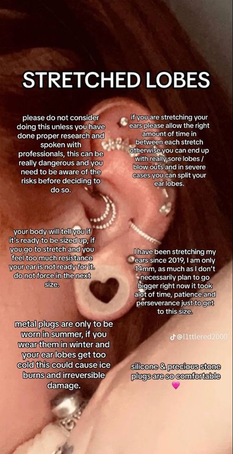 How To Stretch Ear Lobes, Ear Stretching Jewelry, Stretched Ears Size Chart, 14g Stretched Ears, 2g Ear Stretch, How To Stretch Ears, Stretched Ears Black Women, Alt Piercings Ear, Stretched Ear Jewelry