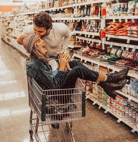 Like the shopping cart picture - doing something and having fun Wedding Fotos, Romantic Engagement Photos, Couples Photo, Modern Disney, Disney Couples, Couple Photoshoot, Fun Couple, Cute Relationship Goals, Disney Films