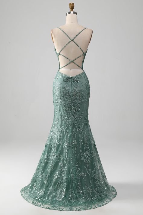 Enchanted Dresses Prom, Sea Foam Green Prom Dresses, Stunning Homecoming Dresses, Prom Dresses 2024 Sparkly, Sage Prom Dresses, Prom Dresses Fitted, Green Dress Prom, Sage Prom Dress, Evening Gown Mermaid