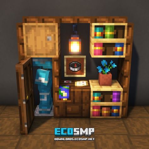 Cartography Minecraft House, Minecraft Furniture Store, Bookshelf Minecraft Ideas, Bookshelf Design Minecraft, Build Ideas For Minecraft, Closet Minecraft Ideas, Midevil Minecraft Interior, Minecraft Wizard Tower Interior, Minecraft Closet Design