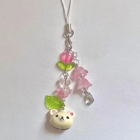 Japanese Keychain, Tulip Keychain, Cottagecore Dark Academia, Bear Keychain, Y2k Fairy, Bear Pendant, Cute Keychain, Nature Inspired Design, Beaded Keychains