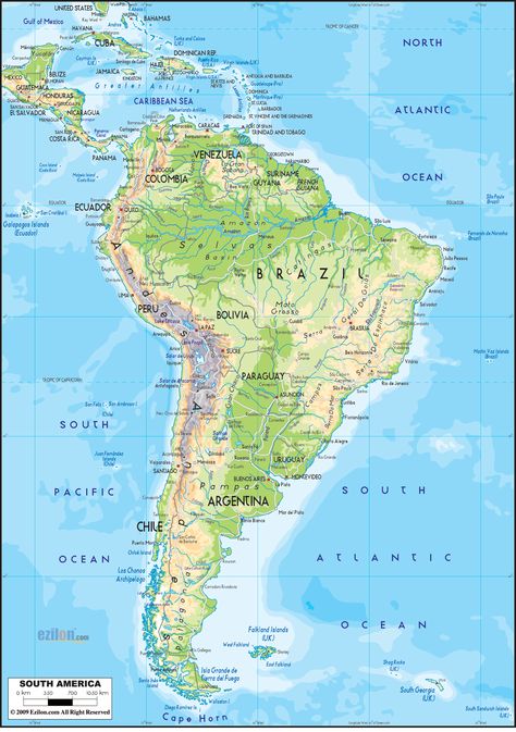 Physical Map of South America Physical Map Of South America, Latin America Map, Map Of South America, Geographical Features, America Memes, South America Map, Physical Map, Geography Map, College Board