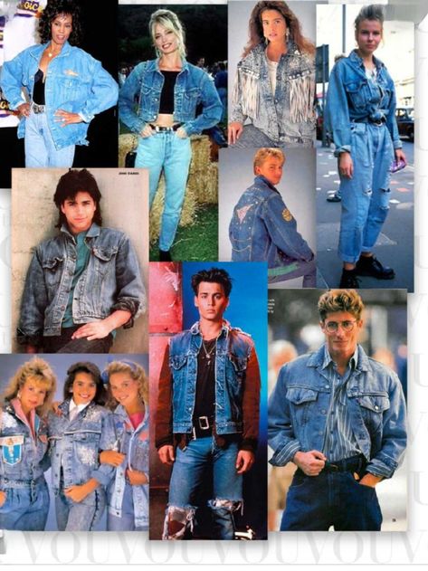 1980s Denim Fashion, Fashion From The 80s Outfits, 80s Double Denim Outfit, Denim On Denim Outfit 80s, Different 80s Styles, 80s Bodysuit Outfit, 80s Lace Fashion, 80s Denim Fashion, 80s Denim Outfit Women