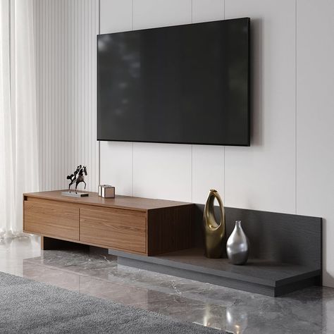 Fero Modern Gray Retractable TV Stand Extendable Media Console with 3 Drawers Up to 120" Living Room Tv Furniture, Gold Tv Stand, Functional Tv Stand, Modern Living Space, Dining Table Gold, Loveseat Living Room, Latest Living Room Designs, Console Tv, Floor Lamp With Shelves