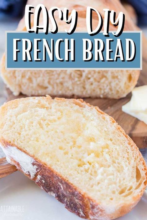 This soft French bread recipe is great to pair with soup, slice for toast, or to make your favorite sandwich. Homemade bread is such a comfort food, and the aroma! This easy French bread recipe makes a lovely loaf that you'll find yourself making again to serve with meals. Breakfast, lunch, and dinner, it's a winner! #baking #recipe #homestead Soft French Bread Recipe, Soft French Bread, Sandwich Homemade, Easy French Bread, Easy French Bread Recipe, Attainable Sustainable, French Sandwich, French Bread Loaf, French Loaf