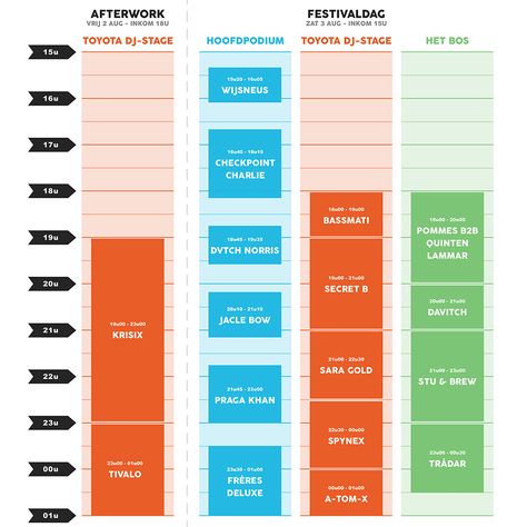 Timetable Graphic Design, Timetable Design, Checkpoint Charlie, Dj Stage, Time Schedule, Event Program, Information Graphics, Festival Design, Music Event