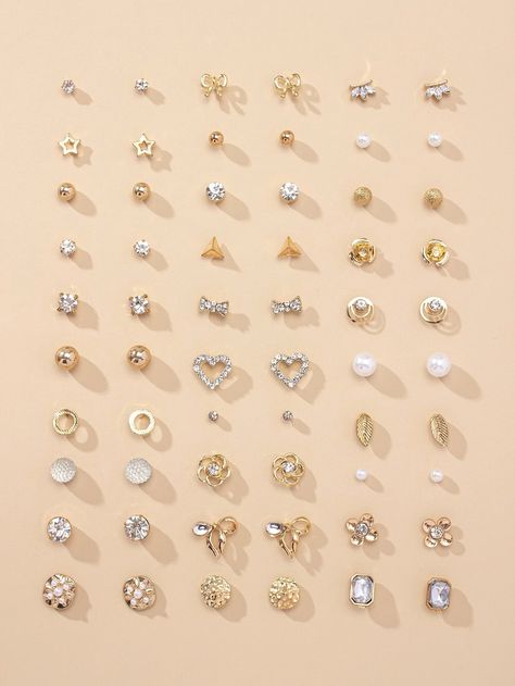 30pairs Heart Design Rhinestone Decor  Stud EarringsI discovered amazing products on SHEIN.com, come check them out! Small Cute Gold Earrings, Small Studs Gold, Cute Earrings Studs Gold, Eyerings Gold Design Simple Small, Jewelry Design Earrings Gold, Small Gold Tops Designs, Small Earrings Design, Mini Earrings Gold, Studs For Women Gold