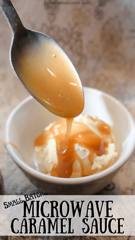 How to make Small Batch Microwave Caramel Sauce | Just Microwave It Microwave Caramel Sauce, Microwave Carmels, Microwave Caramels, Microwave Breakfast, Rice In The Microwave, Ice Cream Coffee, Microwave Baking, Cooking White Rice, Chocolate Toffee