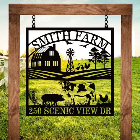 PRICES MAY VARY. Personalized Farmhouse Decor: Create a unique touch to your farmhouse decor with our personalized metal farm sign. Add your family name or any custom text to make it truly yours. Stronger Material : Personalized metal outdoor name sign is cut from heavy-duty 14-gauge steel (0.08 inches thick). The personalized metal signs are made of wearable metal material, fine workmanship and painting make it keep glossy for a long time, not easy to rust or fade over time. Durable Outdoor Sig Metal Ranch Sign, Custom Farm Signs, Driveway Sign, Metal Farm Sign, Farm Entrance, Ranch Sign, Outdoor Signage, Personalized Metal Signs, Entrance Sign