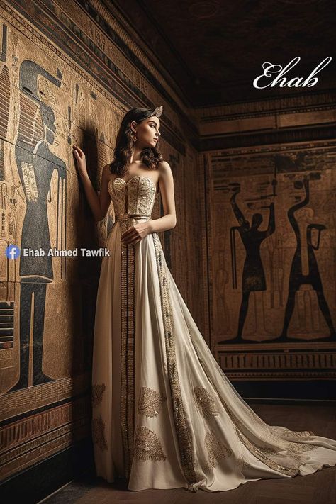 Egyptian Ball Gown, Ancient Egyptian Wedding Dress, Egyptian Traditional Dress, Egypt Dress Fashion, Egypt Wedding Dress, Egyptian Dress Ancient, Egyptian Dress Goddesses, Egyptian Wedding Dress, Egyptian Style Dress