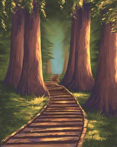 Perspective Forest Drawing, How To Draw A Pathway, Forest Pathway Drawing, Woods Drawing Forests, Easy Forest Drawings, Forest Aesthetic Drawing, Pine Forest Drawing, Forest Trees Drawing, Simple Forest Drawing