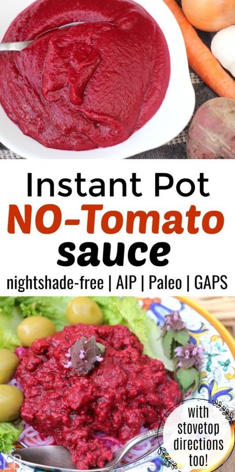 Instant Pot NO-Tomato Sauce (nightshade-free Nomato, AIP, GAPS, Paleo) Nightshade Free Enchiladas, Tomato Replacement, Aip Spices, Aip Instant Pot, Aip Sauces, Nomato Sauce, Tomato Sauces, Nightshade Free Recipes, Beets Carrots