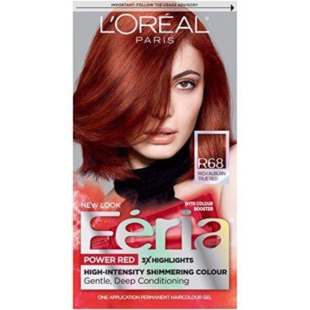 Red Hair Color Chart, Loreal Paris Feria, Feria Hair Color, Red Hair Dye, Blue Black Hair Color, Edgy Hair Color, Loreal Paris Makeup, Blue Black Hair, Natural Red Hair