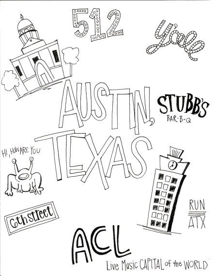 Matchbox Drawing, Texas Doodles, Texas Forever, Ut Austin, Bar B Q, Hotel Project, Southern Girl, Texas State, Austin Texas