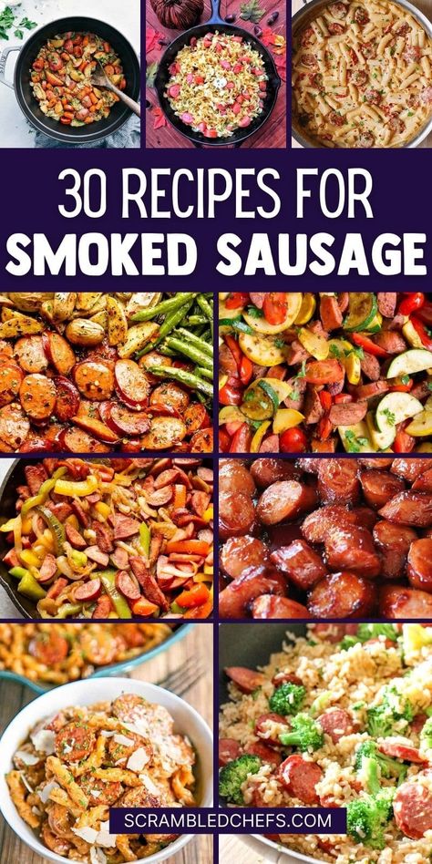 Stuff To Make With Sausage, Sausage Link Meal Ideas, Sausage One Pan Recipes, Recipes Using Link Sausage, Smoked Sausage Recipes For Dinner, Beef Sausage Link Recipes, Apple Smoked Sausage Recipes, What Can You Make With Sausage, What To Do With Sausage Links