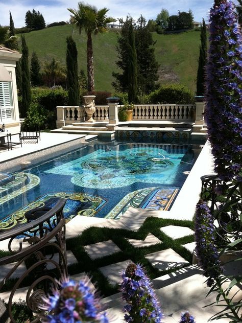 Hand Painted Italian tile pool | Lily Pond Services LLC. Lifestyle Management, Select Domestic Staffing, Concierge, Creation of Exclusive Experiences. Based in NYC the Hamptons - Serving Nationally Globally. Gods Temple, Garden Conservatory, Luxurious Pool, Indoor Pools, Luxury Swimming Pools, Luxury Pools, Modern Pools, Small Pools, Mosaic Pool