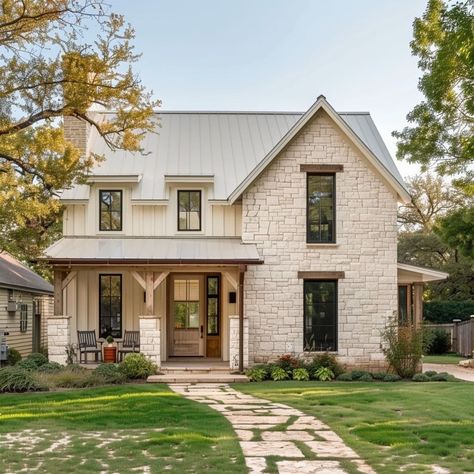 Cozy Architecture Exterior, Neutral Craftsman Exterior, Farmhouse Exterior Stone, English Cottage Style Homes Exterior, Maine Aesthetic House, French Country Farmhouse Exterior, English Farmhouse Exterior, Cottage Farmhouse Exterior, Modern Farmhouse Exterior Ireland