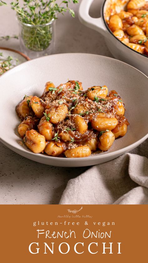 Vegan Gnocchi Dishes, Vegan French, Gnocchi Recipes Vegetarian, French Onion Gnocchi, Gluten Free Dairy Free Gnocchi Recipes, Vegan Gnocchi, Vegan Gnocchi Recipes, Vegan Gnocchi Sauce, Vegan French Food