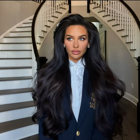 Carli Bybel Hair, Kim K Black Hair, Rich Girl Blowout, Long Healthy Hair Aesthetic Black, Long Black Healthy Hair Aesthetic, Cute Party Outfits, Carli Bybel, Long Dark Hair, Blowout Hair