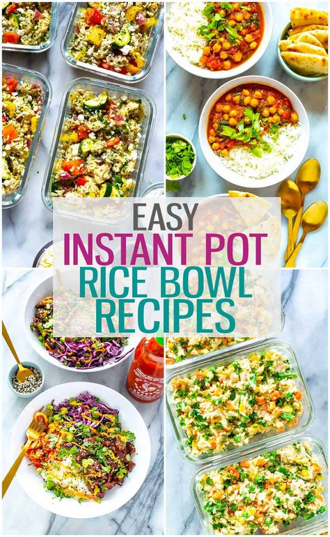 22+ Healthy Instant Pot Rice Bowls - Eating Instantly Instant Pot Rice Bowl Recipes, Instant Pot Rice Bowls, Instant Pot Bowl Recipes, Protein Plan, Meal Prep Lunches, Mediterranean Chicken Recipes, Instant Pot Rice, Noodle Bowls Recipes, Spring Roll Bowls