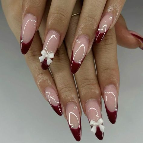 Almond Nails Red, Red Acrylic Nails, Almond Acrylic Nails, Her Nails, Oval Nails, Xmas Nails, Prom Nails, Dream Nails, Valentine's Day Nails