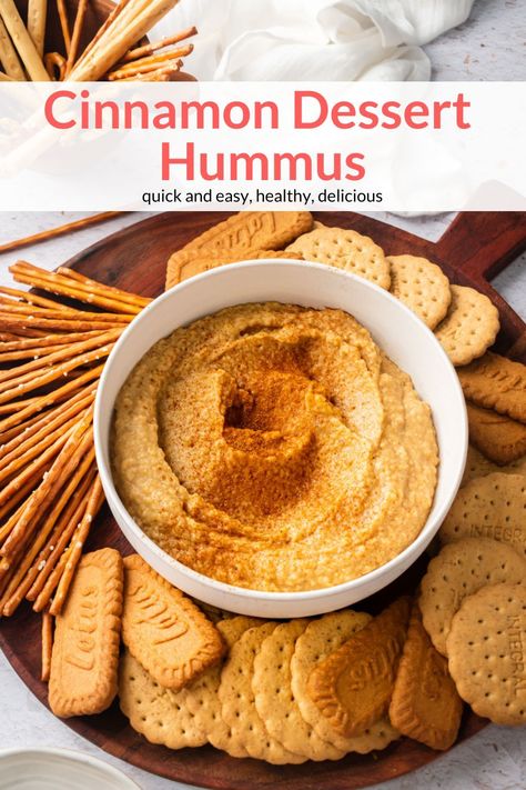 Dessert Hummus is the ultimate healthy sweet treat or dessert. Ready in under 10 minutes, this tasty treat is vegan, dairy-free, gluten-free, and beyond delicious. Serve it up with fresh fruit and graham crackers! Dessert Hummus Healthy, Sweet Hummus Recipe, Sweet Hummus, Peanut Butter Hummus, Dessert Hummus Recipe, Nutritious Desserts, Hummus Recipes, Healthier Snacks, Hummus Recipe Homemade