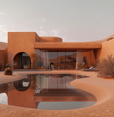 Found peace in this desert villa. The stark beauty of the landscape and the simplicity of the design speak to me. Here, life feels quiet and honest. #DesertVilla #SimpleLiving #PeacefulRetreat #HemingwayVibes #DesertLife #modernarchitecture #interiordesign #slowliving Desert Architecture Design, Desert Homes Exterior Arizona, Modern Desert Mansion, Modern Desert Home Exterior, Senegal Architecture, Desert House Interior, Modern Architecture House Exterior, Desert House Exterior, Desert House Design