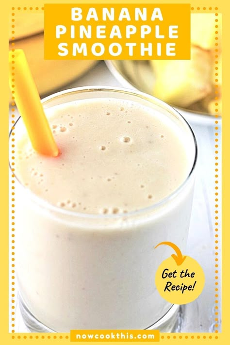 This smoothie made with banana, pineapple, pineapple, almond milk, and yogurt is a quick, easy and healthy breakfast or anytime snack that tastes like a creamy tropical treat! Get the recipe and try it! Pineapple Banana Smoothie Healthy, Almond Milk Smoothie Recipes Healthy, Banana And Pineapple Smoothie, Banana Pineapple Smoothie Recipes, Pineapple Recipes Healthy, Banana Pineapple Smoothie, Pineapple Protein Smoothie, Smoothie With Pineapple, Pineapple Smoothie Healthy