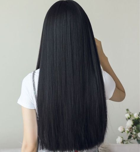 Black Straight Hair, Long Straight Black Hair, One Length Hair, Black Hair Aesthetic, Long Straight Wig, Straight Black Hair, Long Silky Hair, Long Black Hair, Long Straight Hair