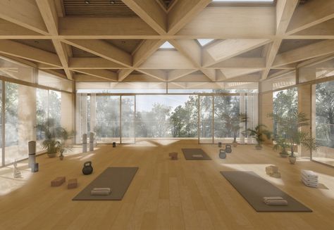 "future pROOF", entry proposal for the "Yoga House on a Cliff Competition" organized by Bee Breeders__ Designer: Giusy Mazzarella__ #competition #contest #architecture #landscape #yoga #wood #sustainability Yoga Architecture Design, Yoga House Architecture, Yoga Center Architecture, Wellness Center Architecture, Yoga Architecture, Yoga Center Design, House On A Cliff, Centro Yoga, Zen Area