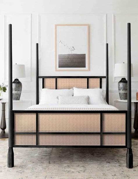 Lulu & Georgia Kaira Bed, Black Unique Bedroom Furniture, Luxe Bedroom, Apartment Decoration, Bed Black, Four Poster Bed, Four Poster, Poster Bed, Modern Bedroom Furniture, Living Room Shop