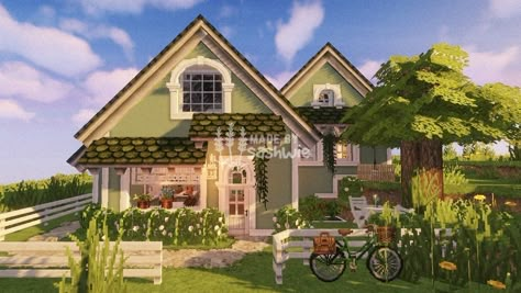 Family House Minecraft, Cocricot House, Cocricot Minecraft, Mc Aesthetic, Minecraft Small House, Minecraft Valentines, Cottage Core Minecraft House, Funny Minecraft Videos, Aesthetic Minecraft