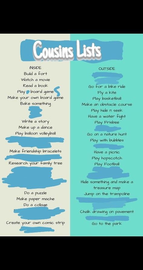 Things To Do With Cousins At Sleepovers, What To Do With Your Cousins, Cousin Ideas Fun, Things To Do With Your Cousins At Home, Fun Games To Play With Cousins, Fun Things To Do With Cousins, Cousin Sleepover Ideas, Cousin Games, Games To Play With Cousins