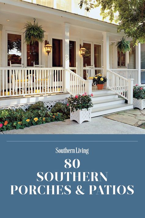 Farmhouse Porches, Country Front Porches, Modern Farmhouse Porch, Modern Front Porches, Front Porch Railings, White Porch, Porch Landscaping, Southern Porches, Porch Remodel