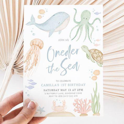 Oneder The Sea 1st Birthday Under The Sea Invitation - Birthday Invitation Oneder The Sea 1st Birthday, Oneder The Sea, Ocean Baby Showers, Under The Sea Birthday Party, Ocean Birthday Party, Animal Birthday Invitation, Boy Shower Invitations, Ocean Birthday, Under The Sea Birthday