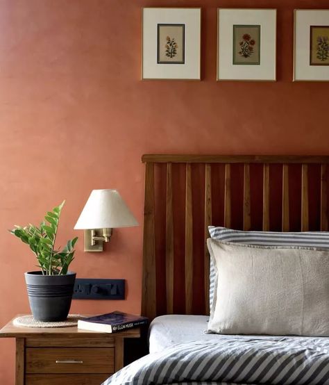 Terra Cotta Limewash Paint, Terra Cotta Walls Living Rooms, Sienna Wall Color, Valspar Terra Cotta Paint Colors, Benjamin Moore Baked Terra Cotta, Terracotta Color Bedroom, Terra Cotta Wall Paint, Terra Cotta Walls Bedroom, Terra Mauve Benjamin Moore