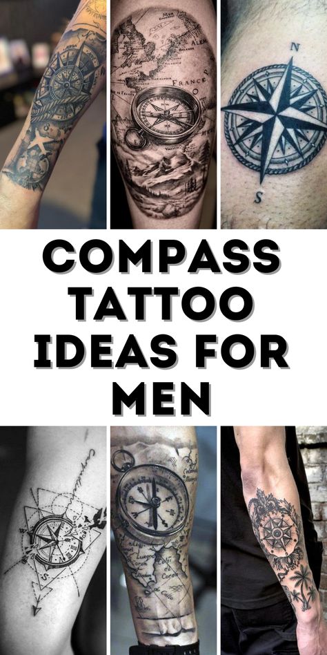 Compass Tattoo Ideas for Men Compass Roman Numeral Tattoo, Compass Tattoos For Men Forearm, Men’s Compass Tattoo, Compass Tattoo Design Men, Tattoo Compass Men, Unique Compass Tattoo, Compass Tattoos For Men, Compass Tattoo Ideas, Compas Tattoo